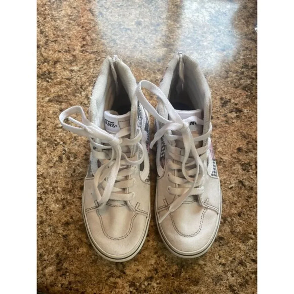 Vans Sk8-Hi Zip Houndstooth White High Top Sneakers‎ Kids Shoes